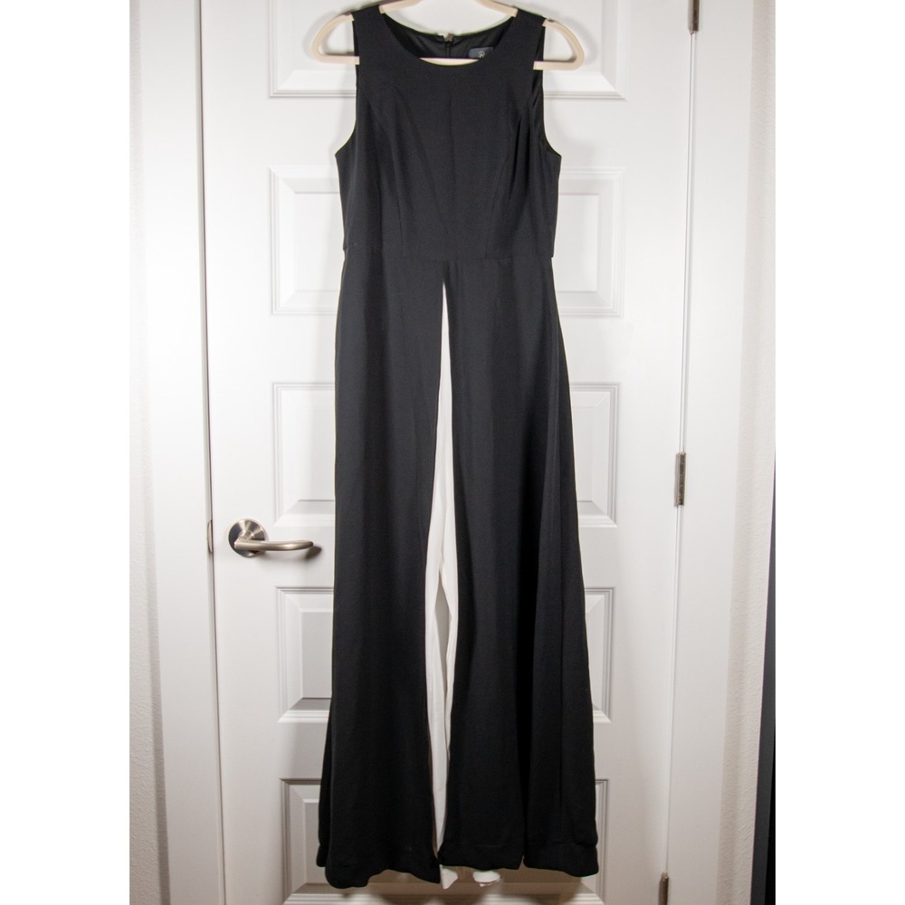 Adrianna Papell Colorblock Jumpsuit with Skirt Overlay Black White Sz 8